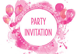 pink watercolour balloons invitations