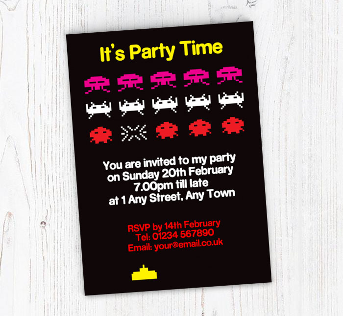 space invaders party invitations
