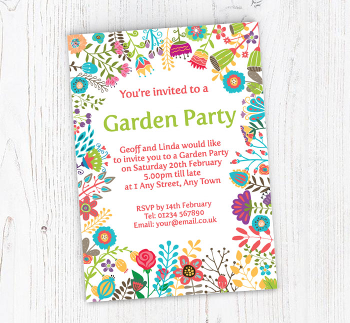 colourful garden party invitations