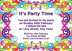 colourful swirls party invitations