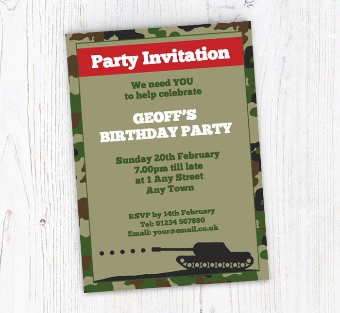 army tank party invitations