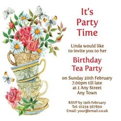 watercolour tea cups party invitations