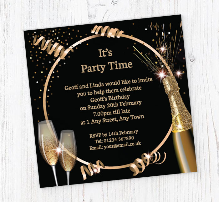 champagne sparkle party invitations