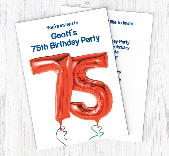 75th red balloon party invitations
