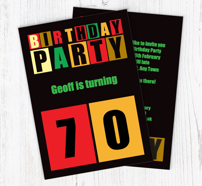 cut out 70th birthday party invitations