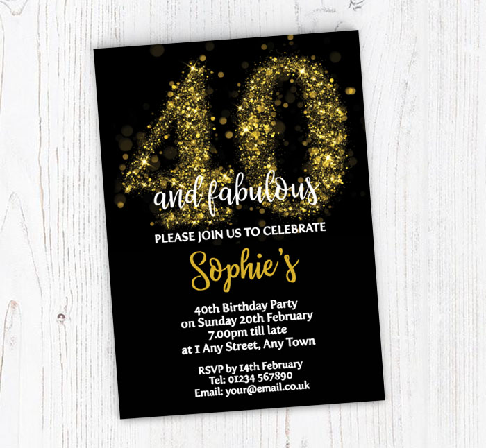 sparkly 40th birthday party invitations