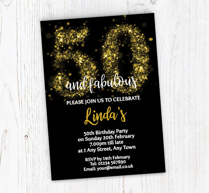 sparkly 50th birthday party invitations