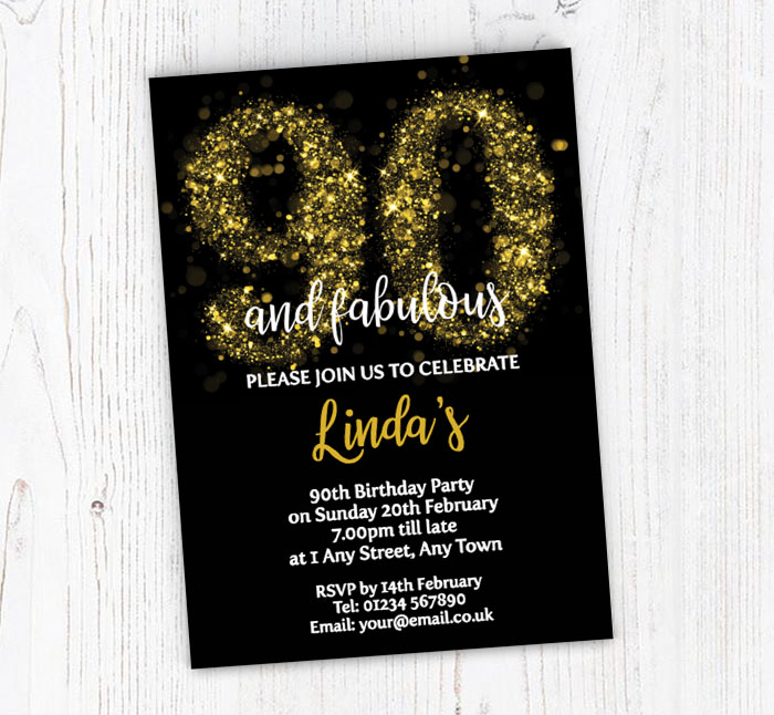 sparkly 90th birthday party invitations