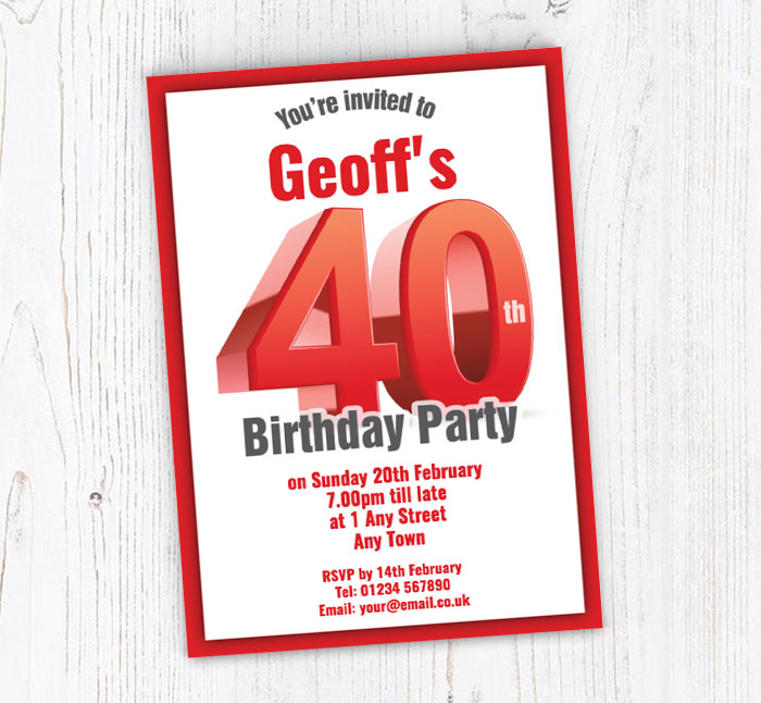 big red 40th birthday party invitations