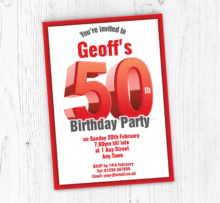 big red 50th birthday party invitations