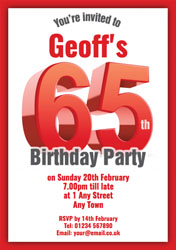 big red 65th birthday party invitations