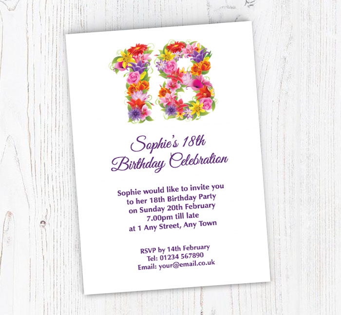 floral 18th birthday party invitations