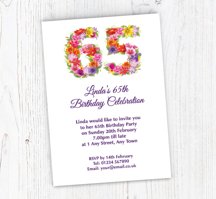 floral 65th birthday party invitations