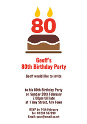 80th candles on cake party invitations
