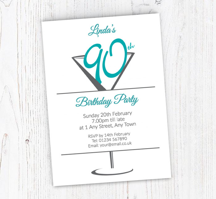 cocktail glass 90th party invitations