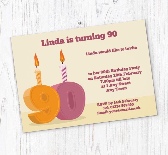 90th candle birthday party invitations