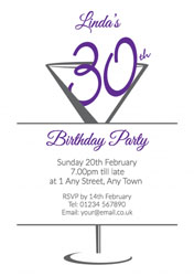 cocktail glass purple 30th invitations