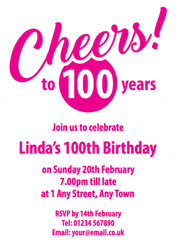 pink cheers to 100 years invitations