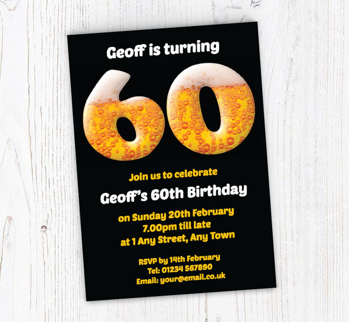 60th birthday beer party invitations