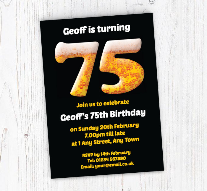 75th birthday beer party invitations