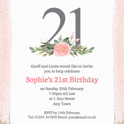 pink 21st square party invitations