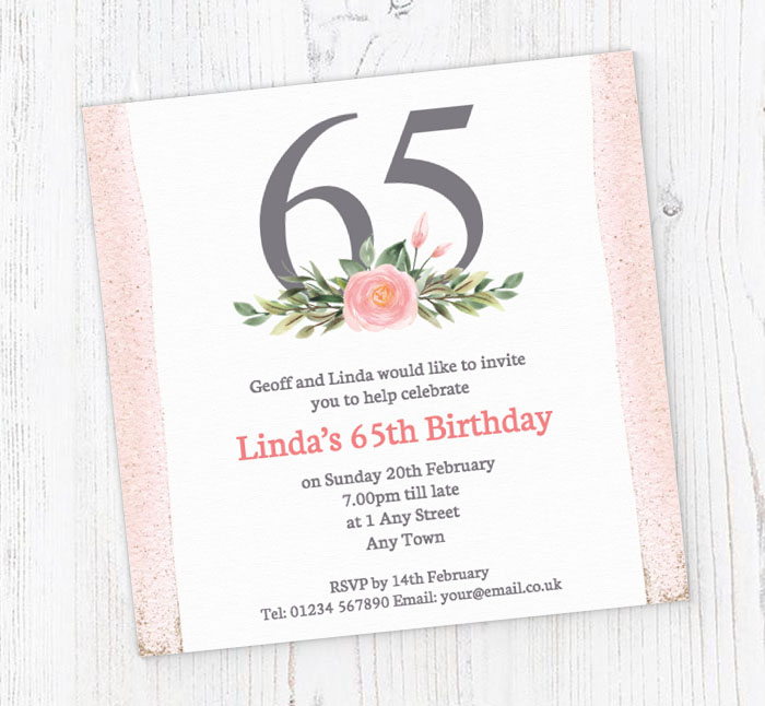 pink 65th square party invitations