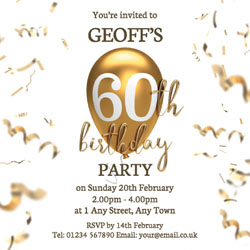 60th gold birthday balloon invitations