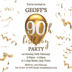 90th gold birthday balloon invitations