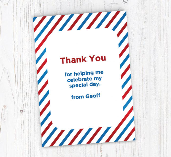 red and blue striped thank you cards