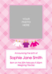 pink checked baby announcements