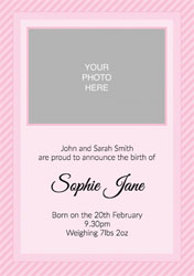 pink stripes baby announcements