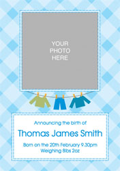 blue checked baby announcements