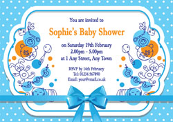 blue bow baby shower invitations