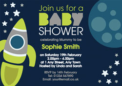 space rocket baby shower invitations
