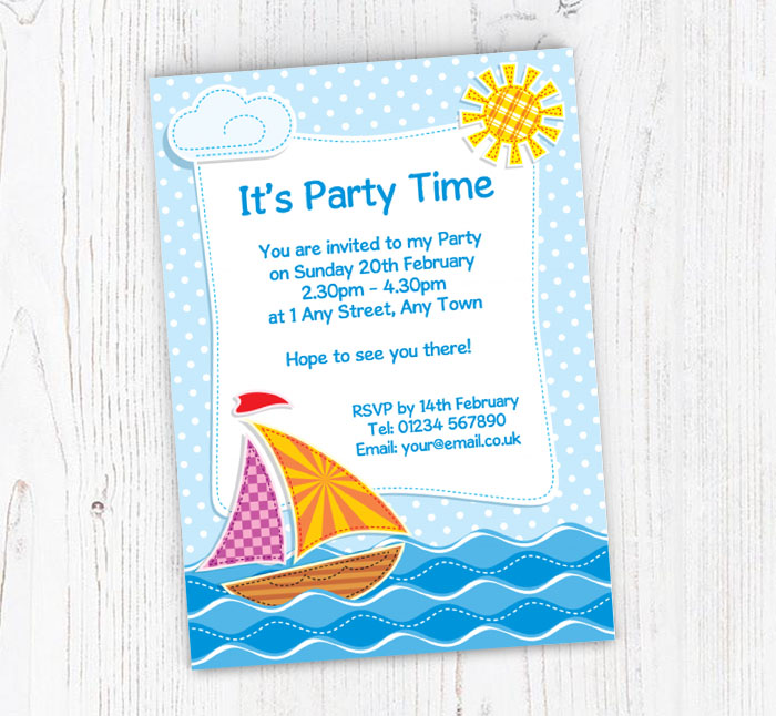 patchwork sailing boat invitations