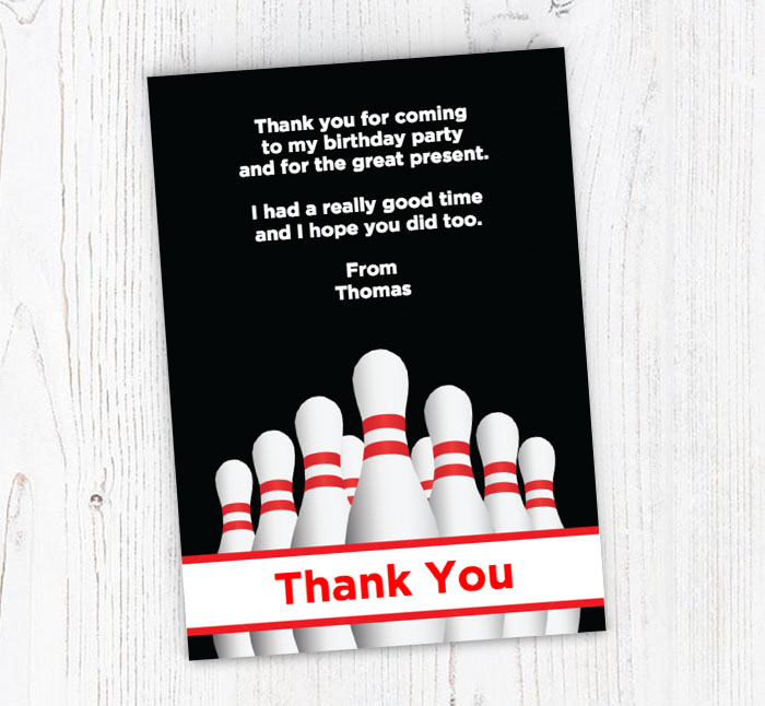 bowling pins thank you cards