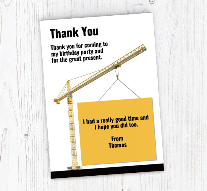 construction crane thank you cards