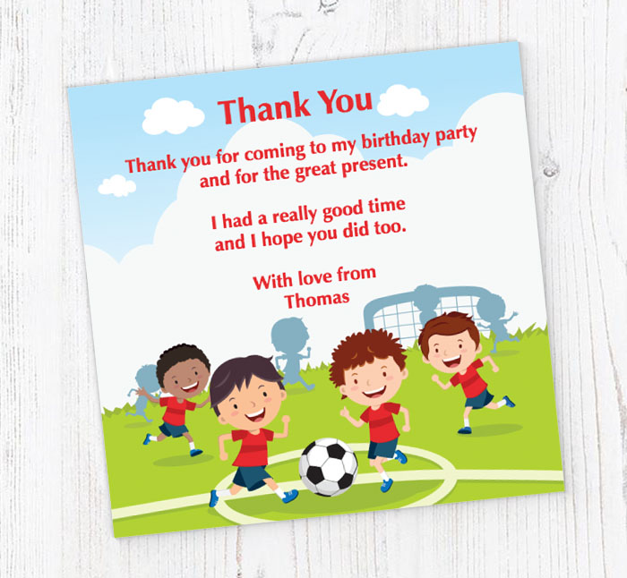 childrens football thank you cards