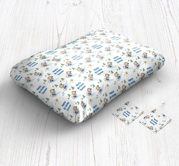 boys sledging wrapping paper