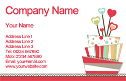 hearts and striped cake business cards