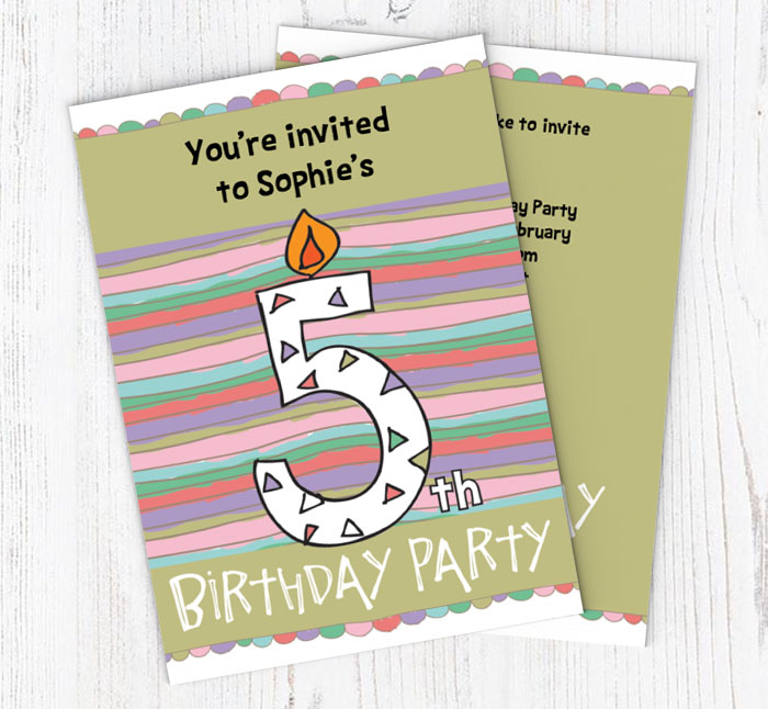 5th birthday candle party invitations