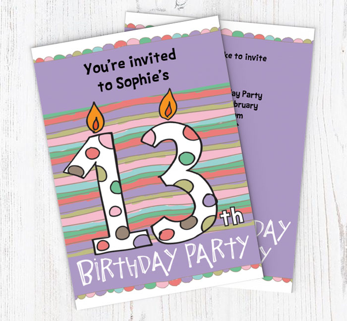 13th birthday candle party invitations