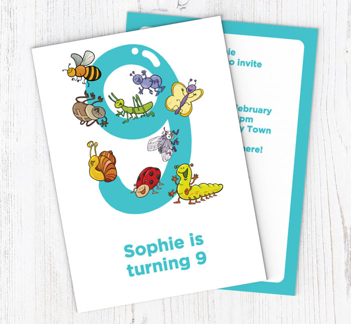 insects 9th birthday party invitations