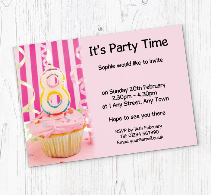 8th birthday pink cupcake invitations