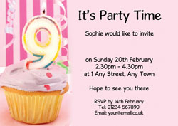 9th birthday pink cupcake invitations