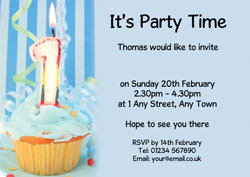 1st birthday blue cupcake invitations
