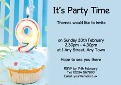 9th birthday blue cupcake invitations
