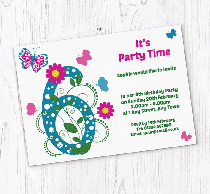 butterfly 6th birthday party invitations
