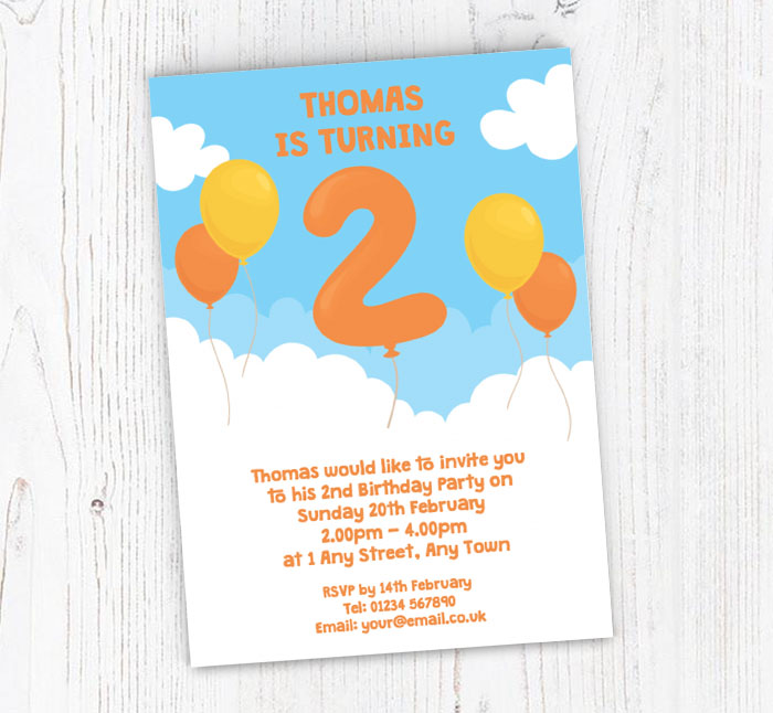 2nd birthday balloon party invitations