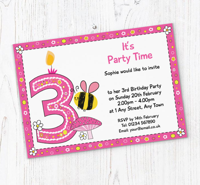 bumble bee 3rd birthday invitations